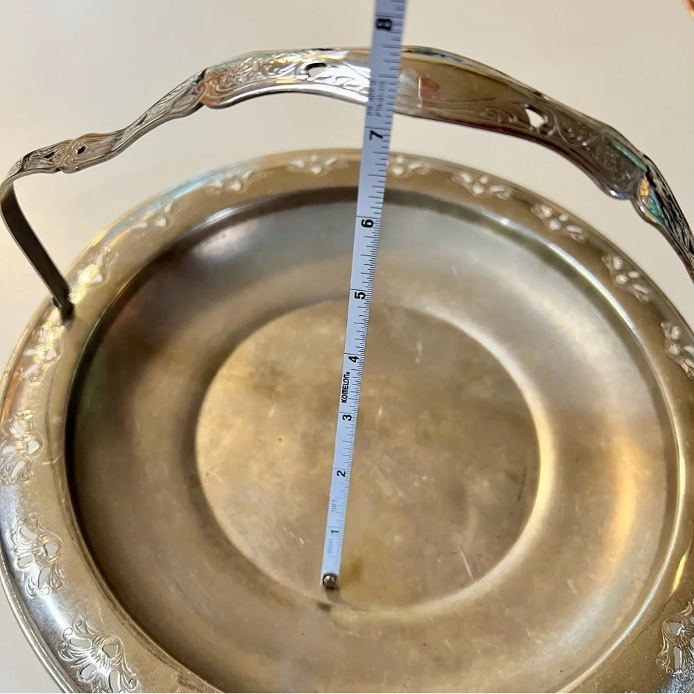 Vintage H.LERNER Co. Silver Plated Bridal Basket Swing Handle Serving Dish Tray